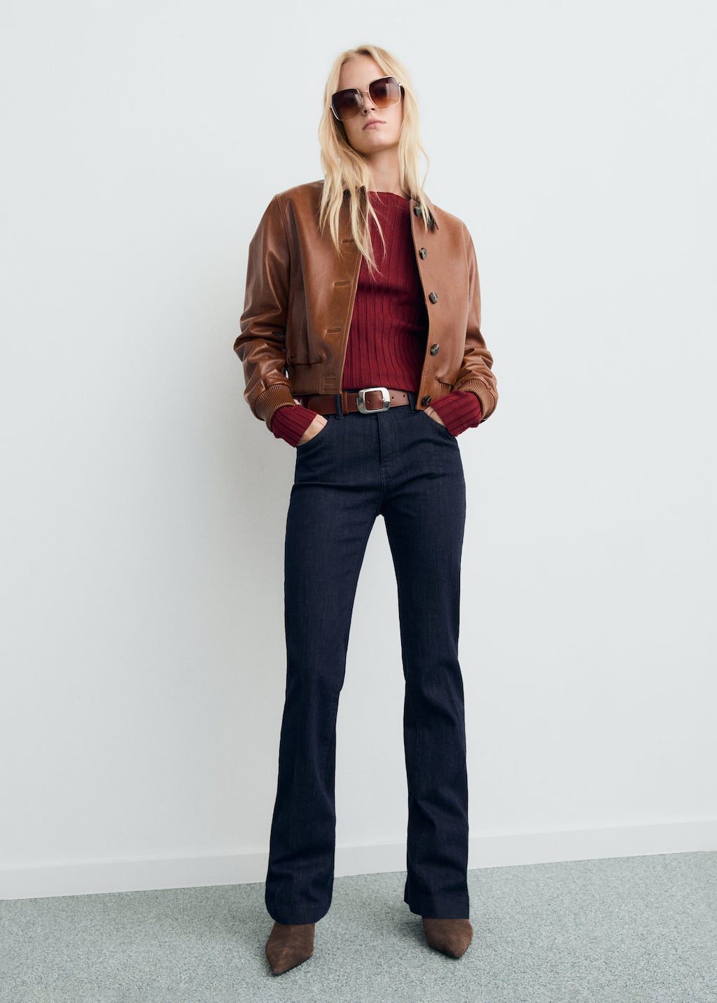 Mango Boat Neck Ribbed Sweater Wine In Brown