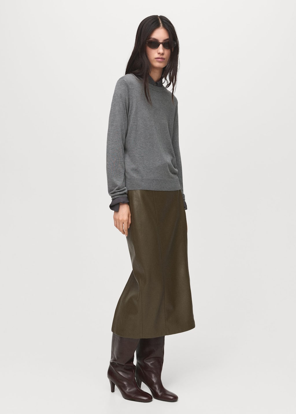 Mango Fine-knit Crew-neck Sweater Medium Heather Grey In Gray