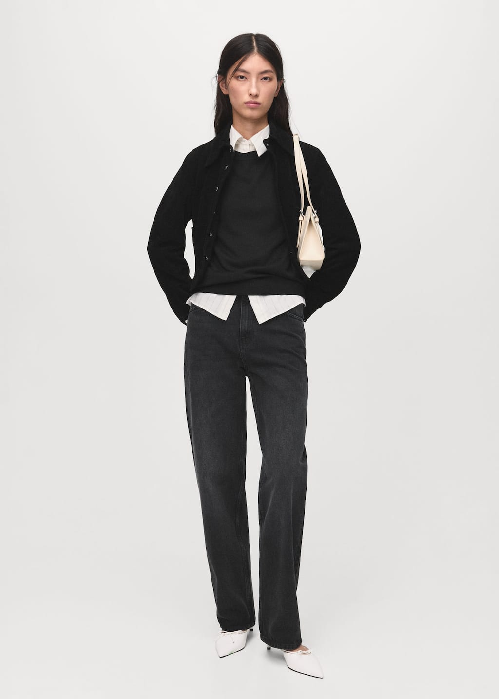 Mango Fine-knit Crew-neck Sweater Black In Black