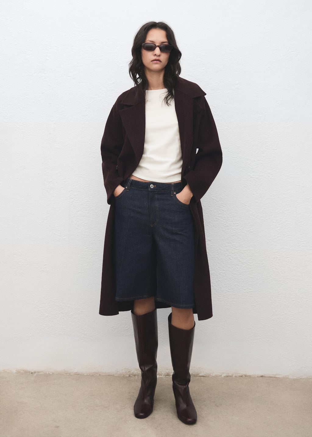Mango Long-sleeved Fine-knit Sweater Ecru In Burgundy