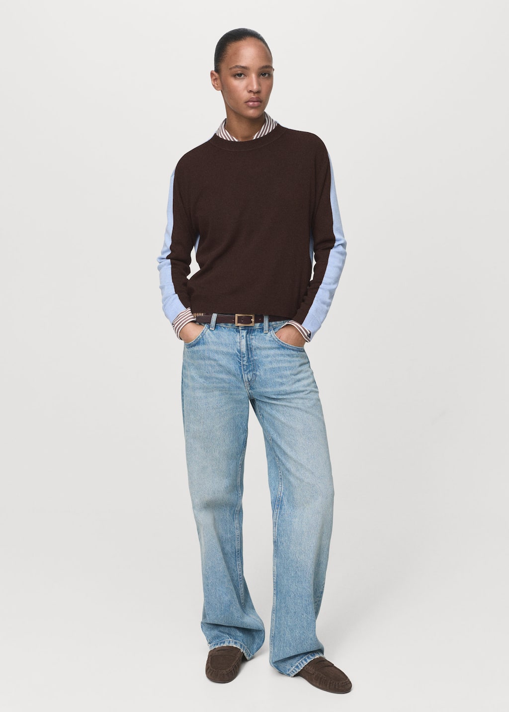 Mango Combined-design Sweater Brown In Brown