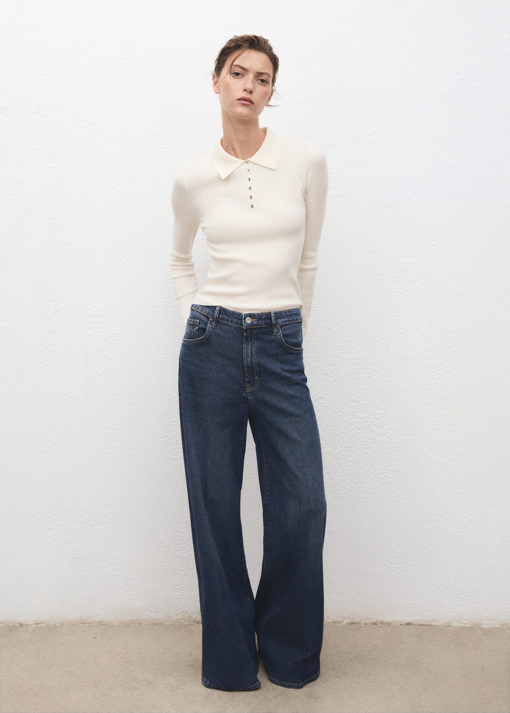Mango Polo-neck Ribbed Sweater Ecru In Neutral