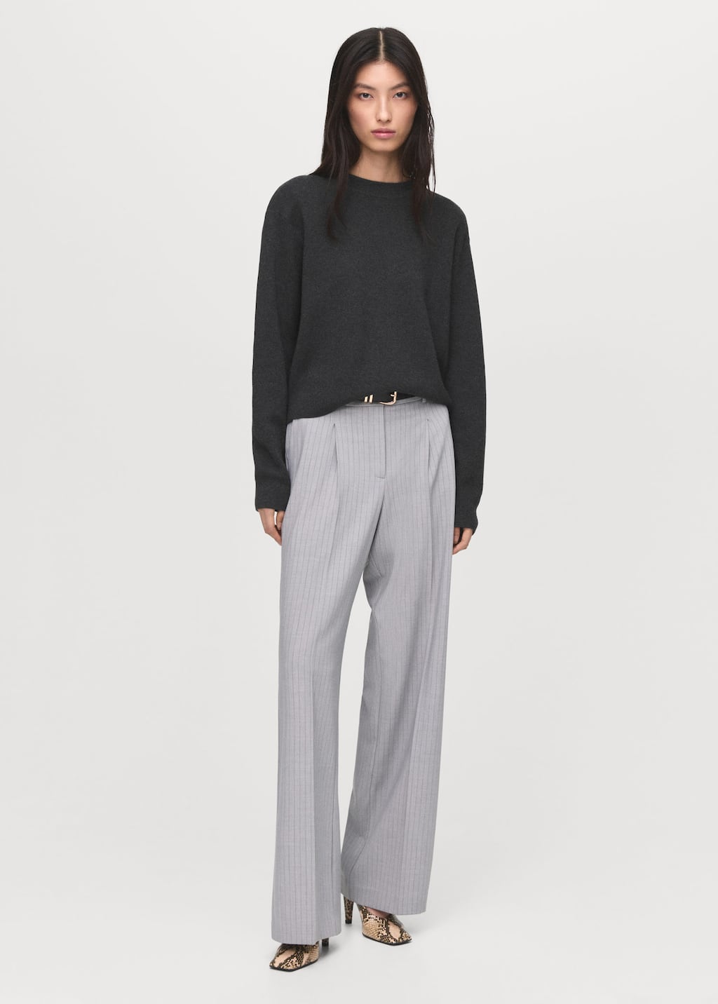 Mango Knitted Wool Blend Sweater Dark Heather Grey In Black
