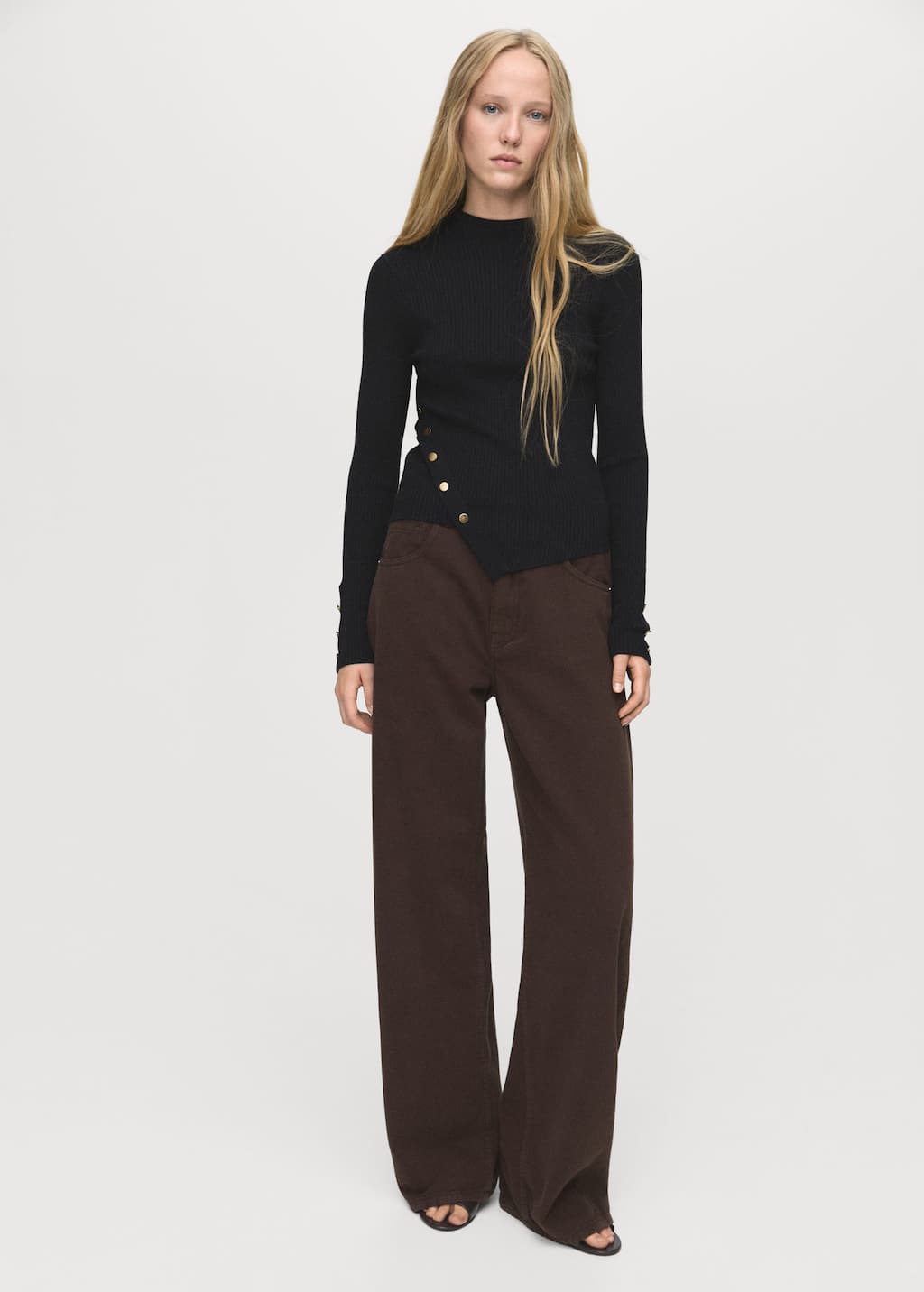 Mango Asymmetrical Sweater With Buttons Black In Black