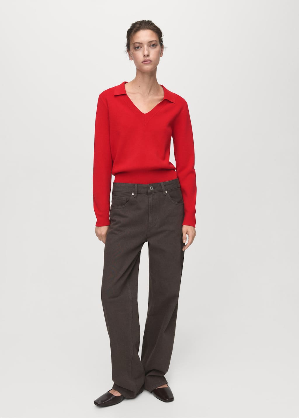 Mango Fine-knit V-neck Sweater Red In Red