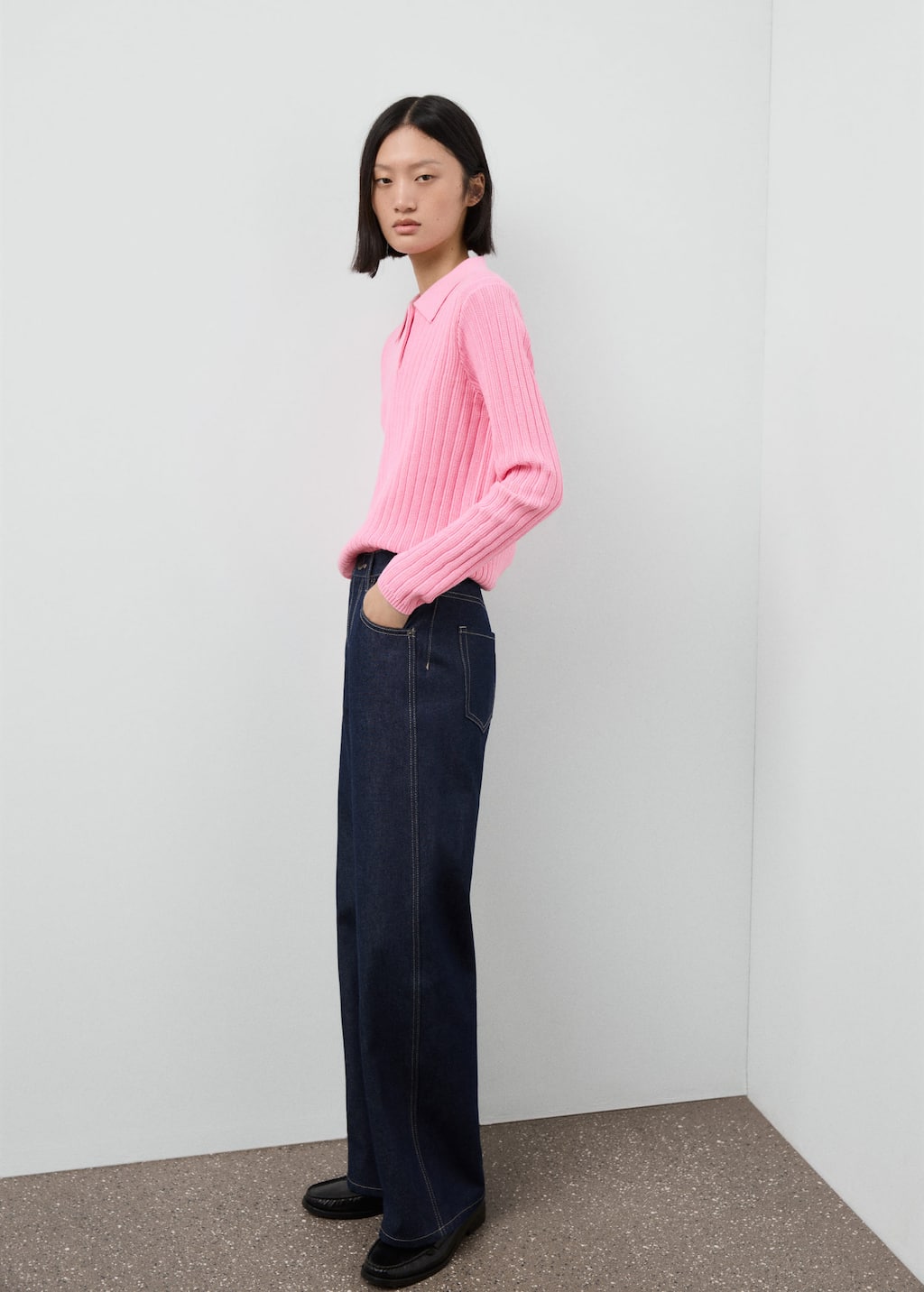 Mango Pull-over Maille Côtelée Col Polo Rose - Femme - M -  In Pink
