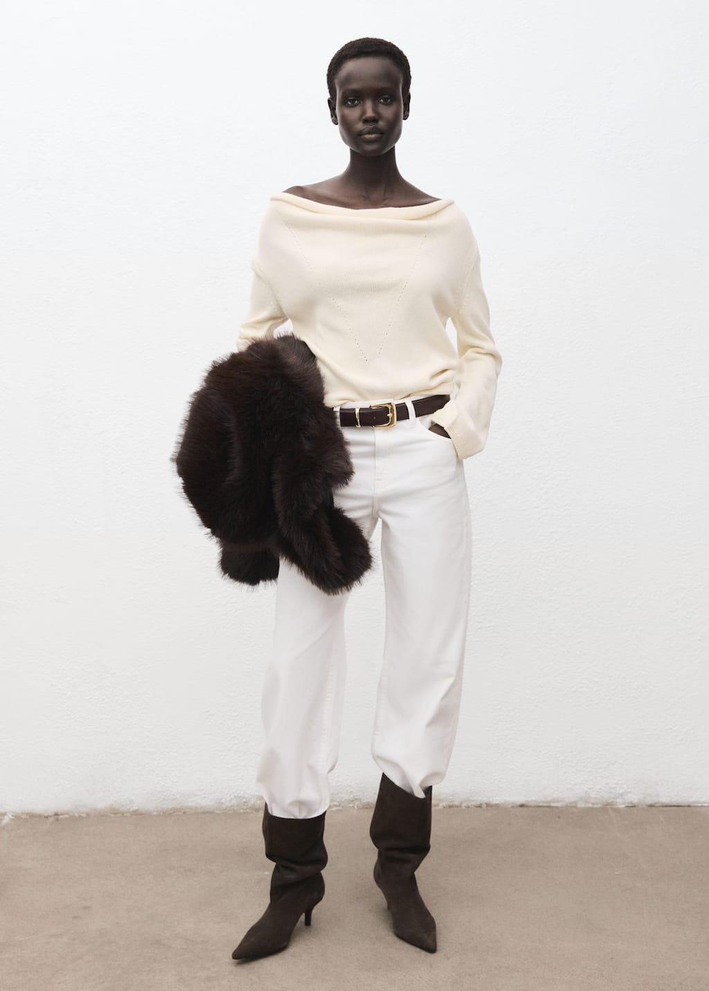 Mango Cowl Neck Sweater Ecru In White