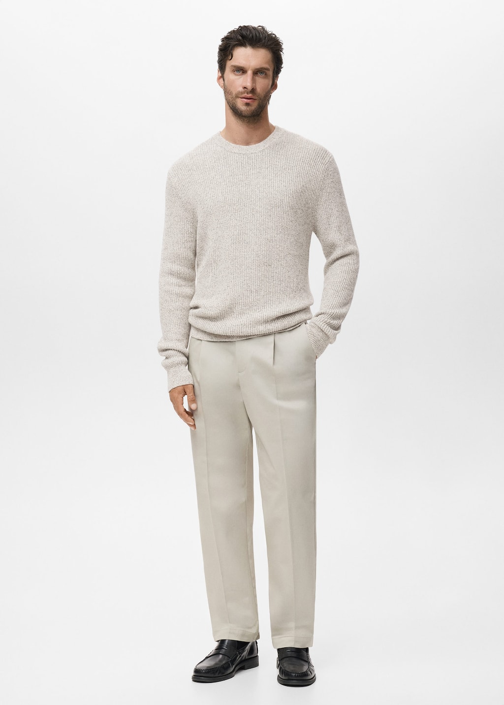 Mango Man Pull-over 100 % Coton Maille Blanc Cassé - Homme - Xxl - In White