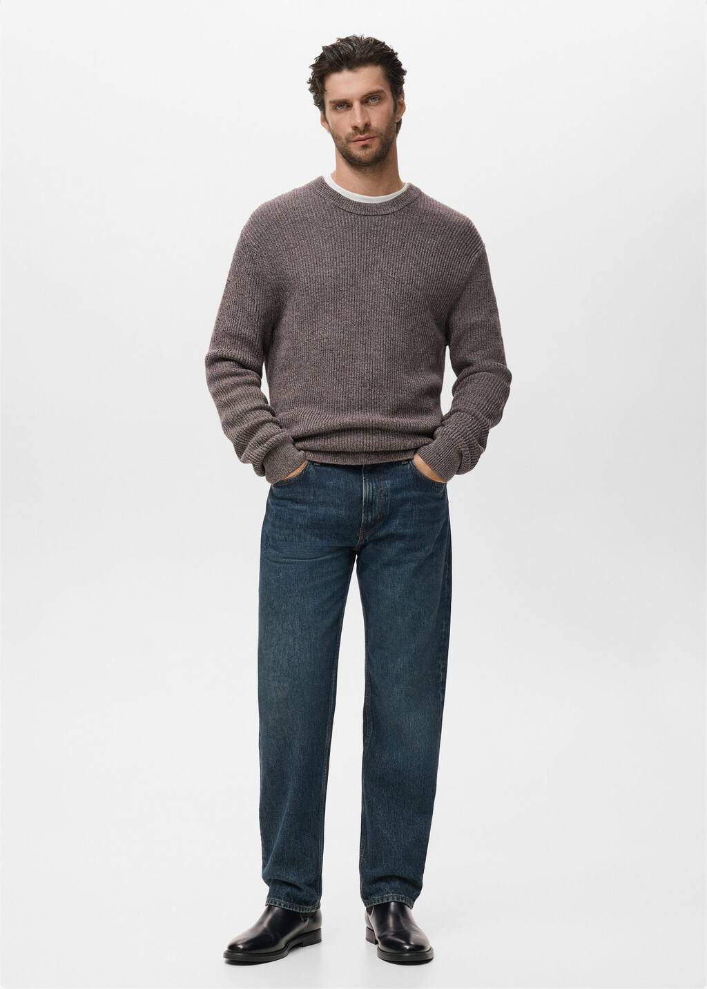 Mango Man Pull-over 100 % Coton Maille Lie De Vin - Homme - Xxl - In Gray