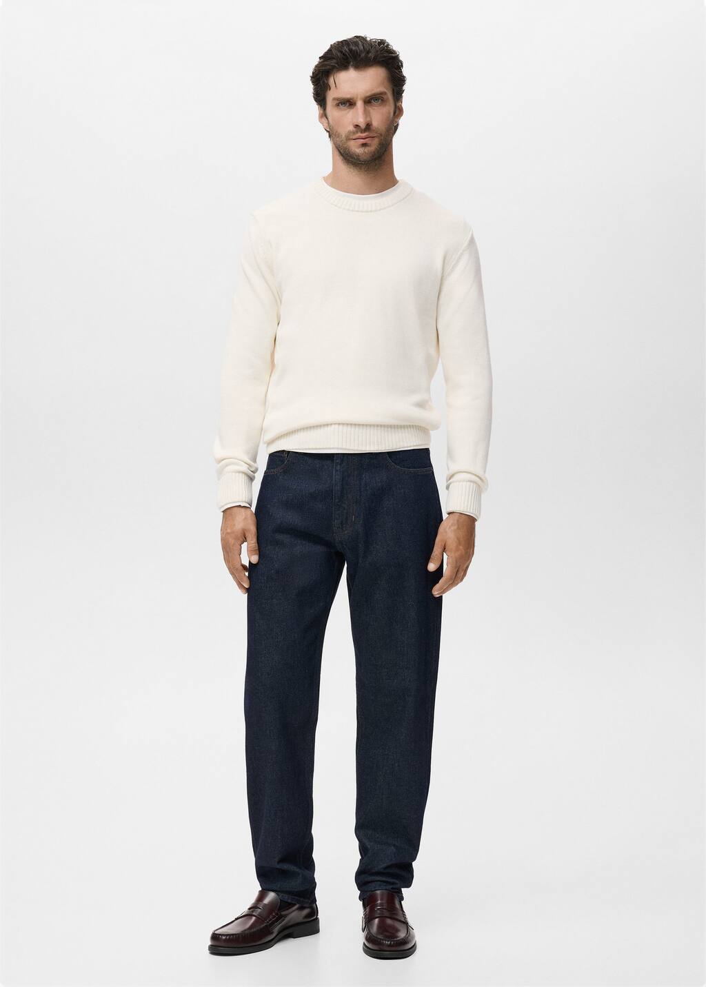 Mango Man Fine Ribbed-knit Sweater Off White In Multi