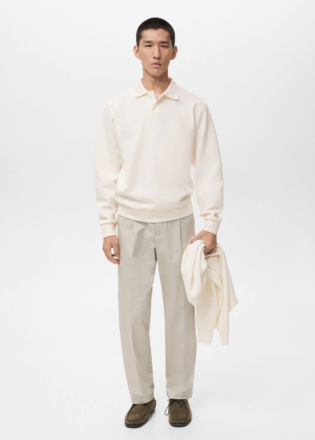Mango Man Regular-fit Polo Sweatshirt White In White