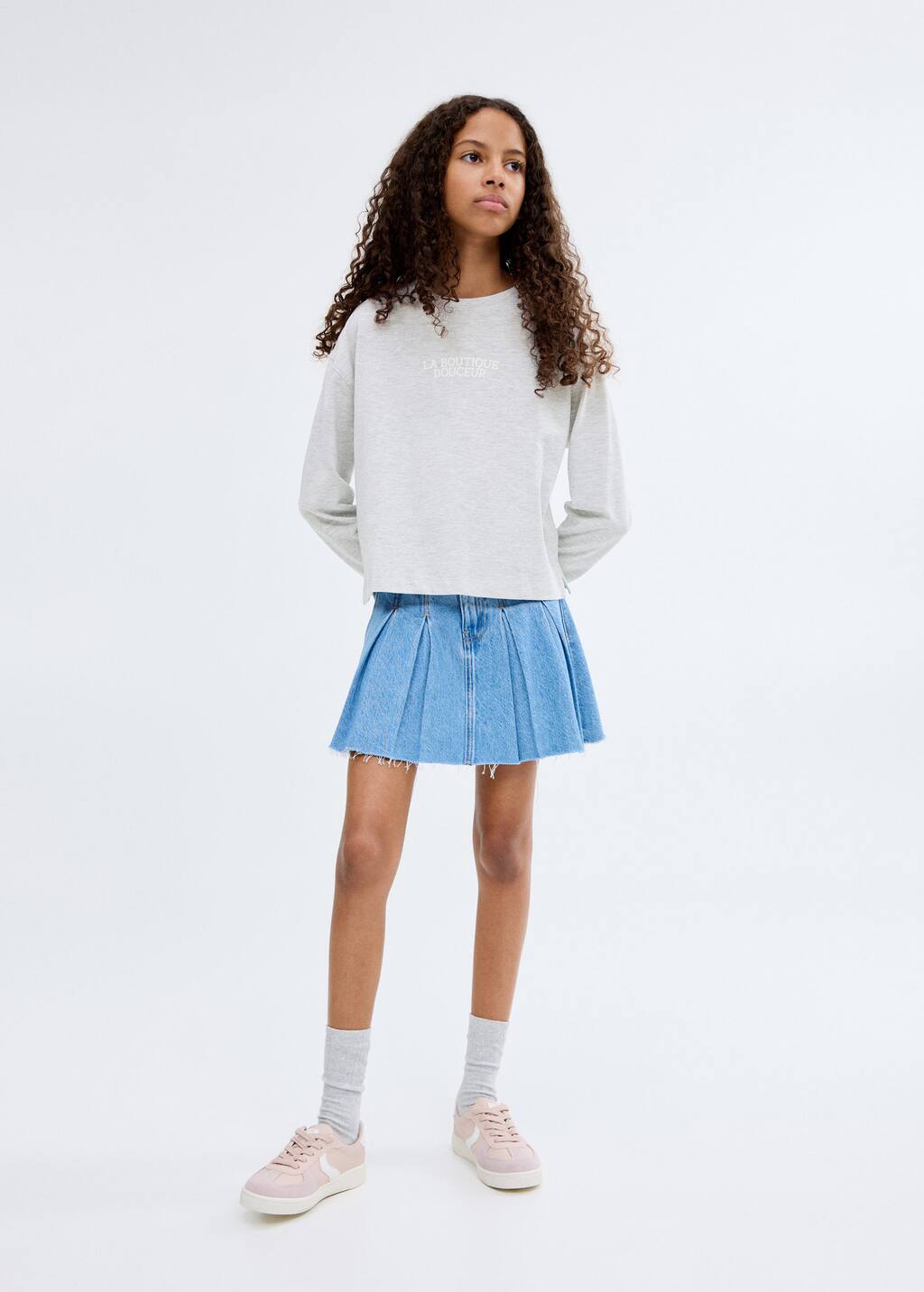 Mango Printed Long Sleeve T-shirt Light Heather Grey In Blue