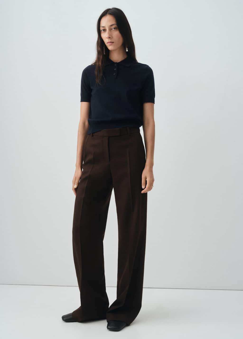 Mango 100% Wool Polo-neck Sweater Navy In Black