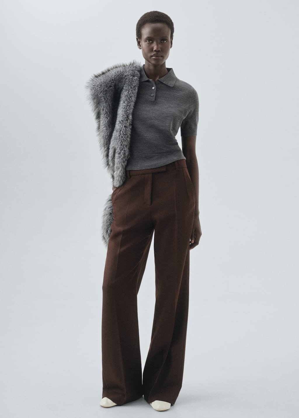 Mango 100% Wool Polo-neck Sweater Medium Heather Grey In Gray