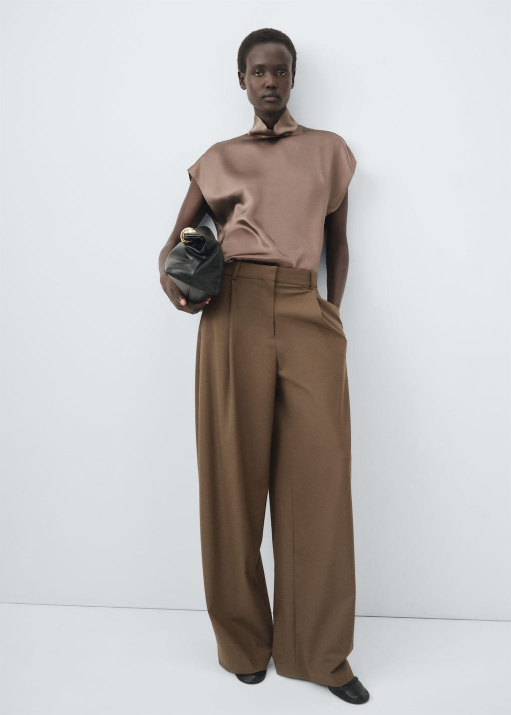 Mango Pleated Straight-leg Suit Trousers Medium Brown