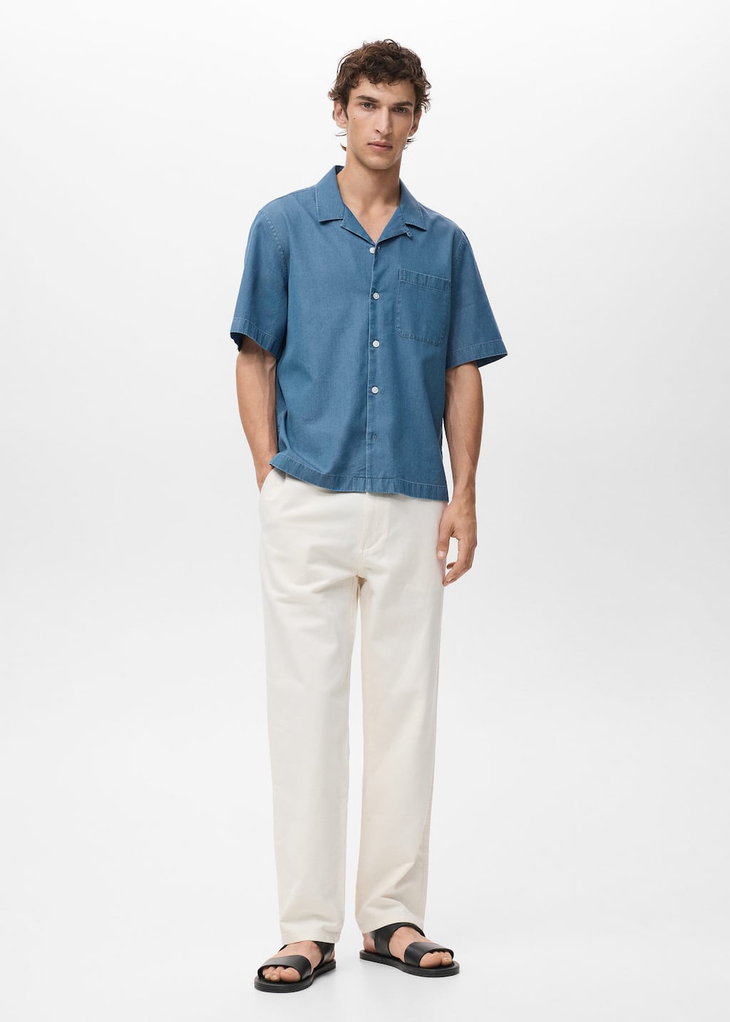 Mango Man 100% Cotton Denim Shirt Indigo Blue In Blue