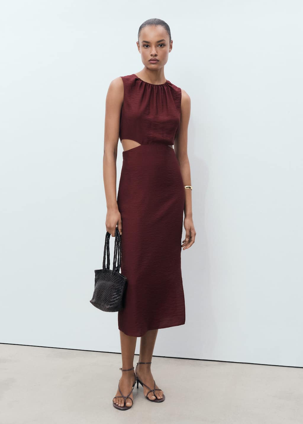 Mango Printed Dress With Cut-out Maroon