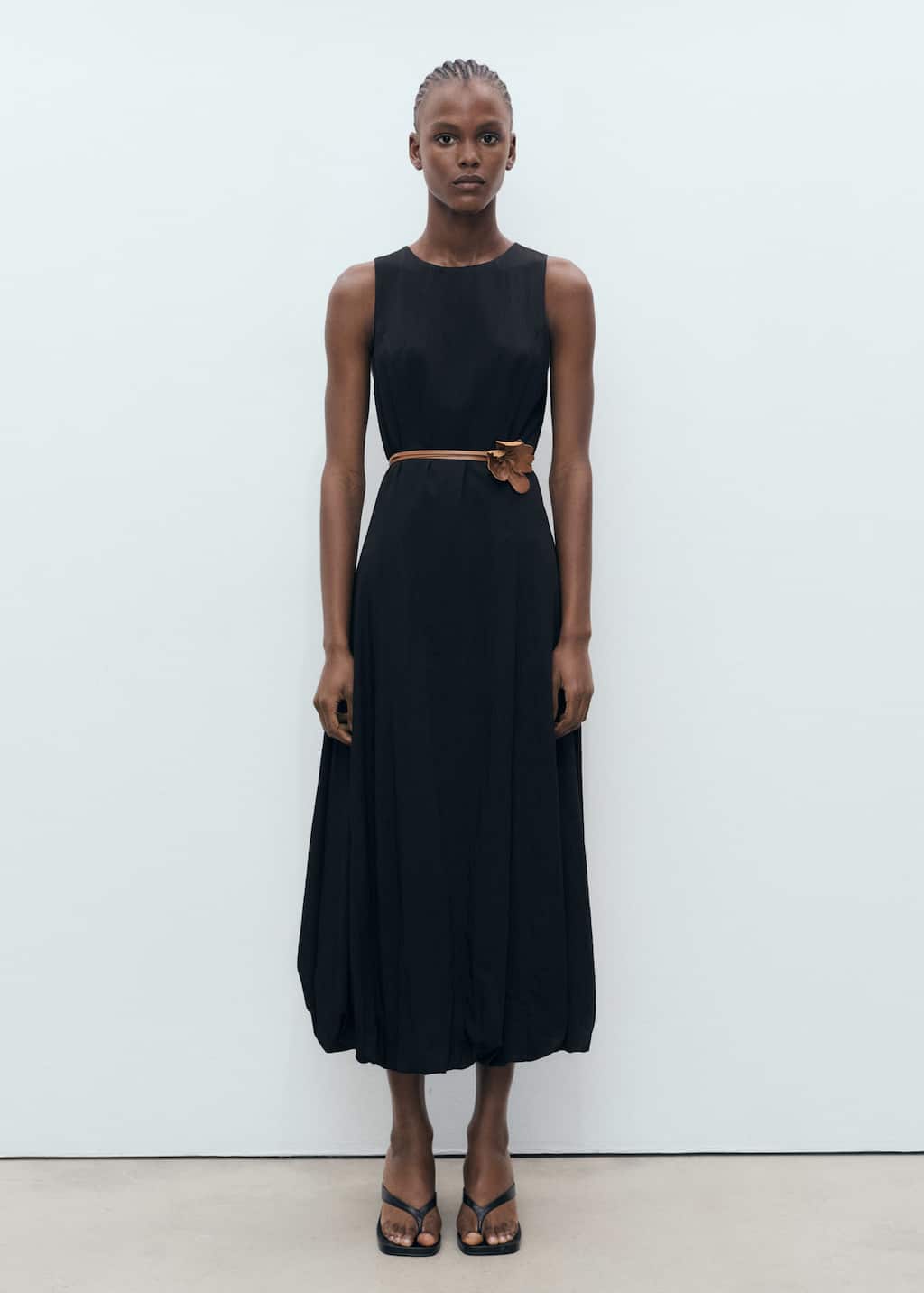 Mango Long Balloon Effect Dress Black In Black