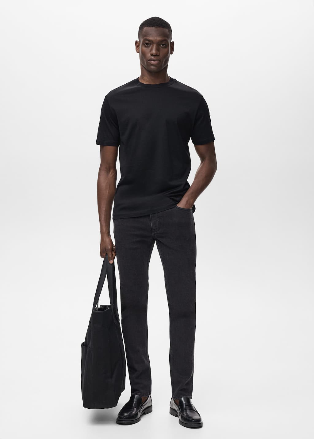 Mango Man Jean Jan Slim Fit Noir Black Denim - Homme - 46 -