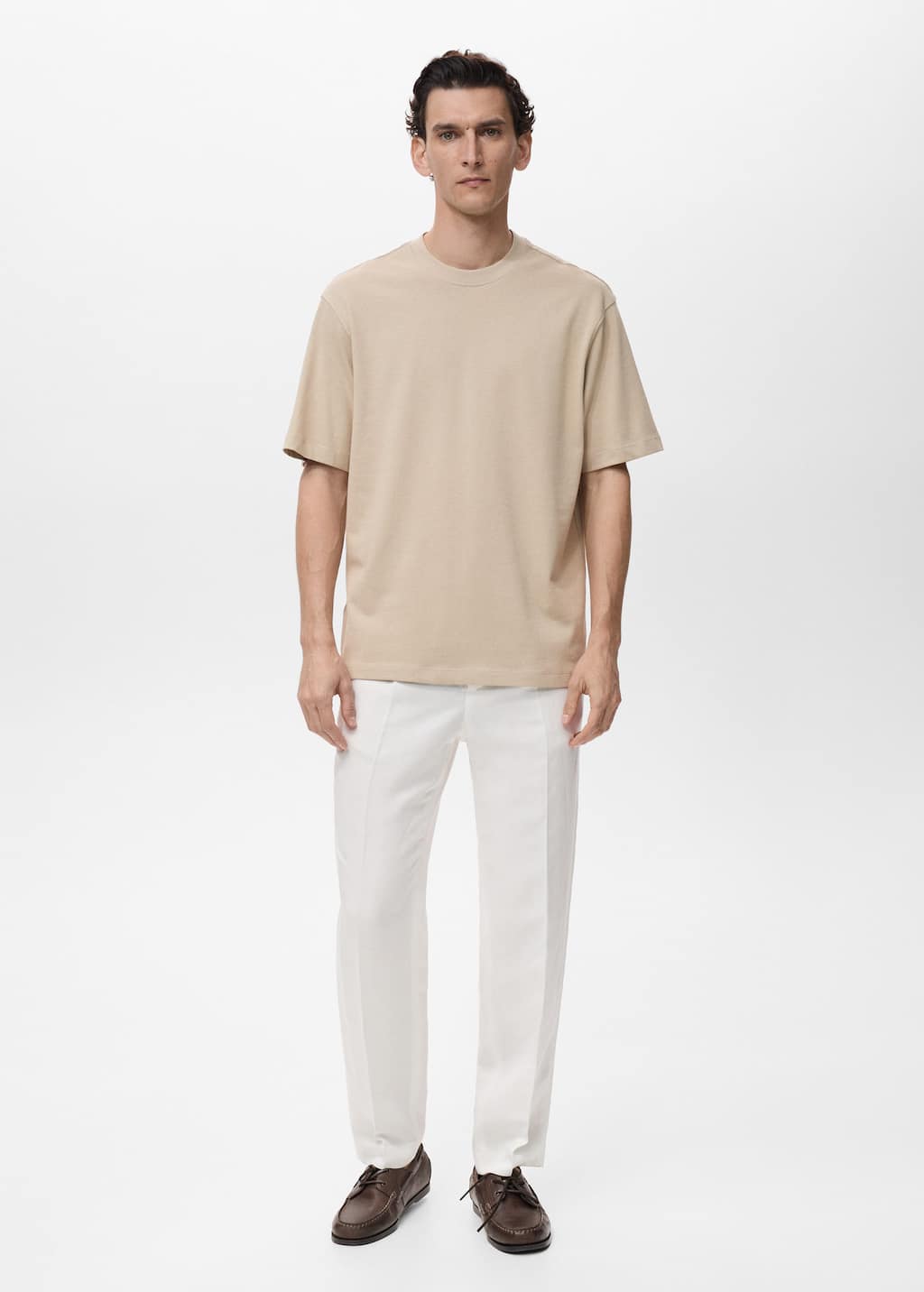 Mango Man 100% Cotton Relaxed-fit T-shirt Ecru