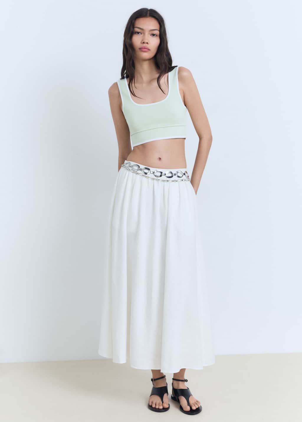 Knitted top with contrasting trim mint green - Woman - L - MANGO