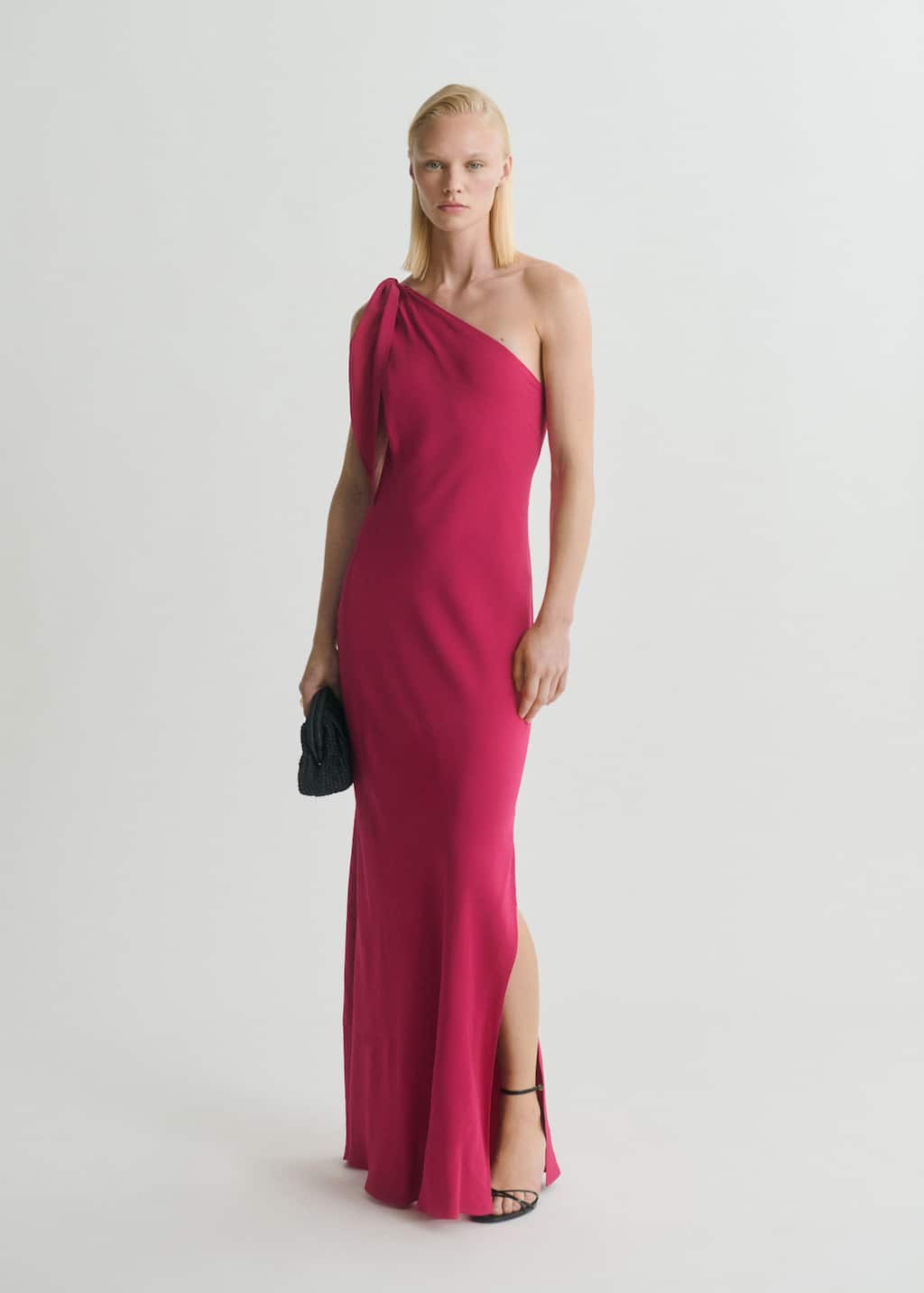Mango Asymmetrical Dress With Knot Strap In Pink