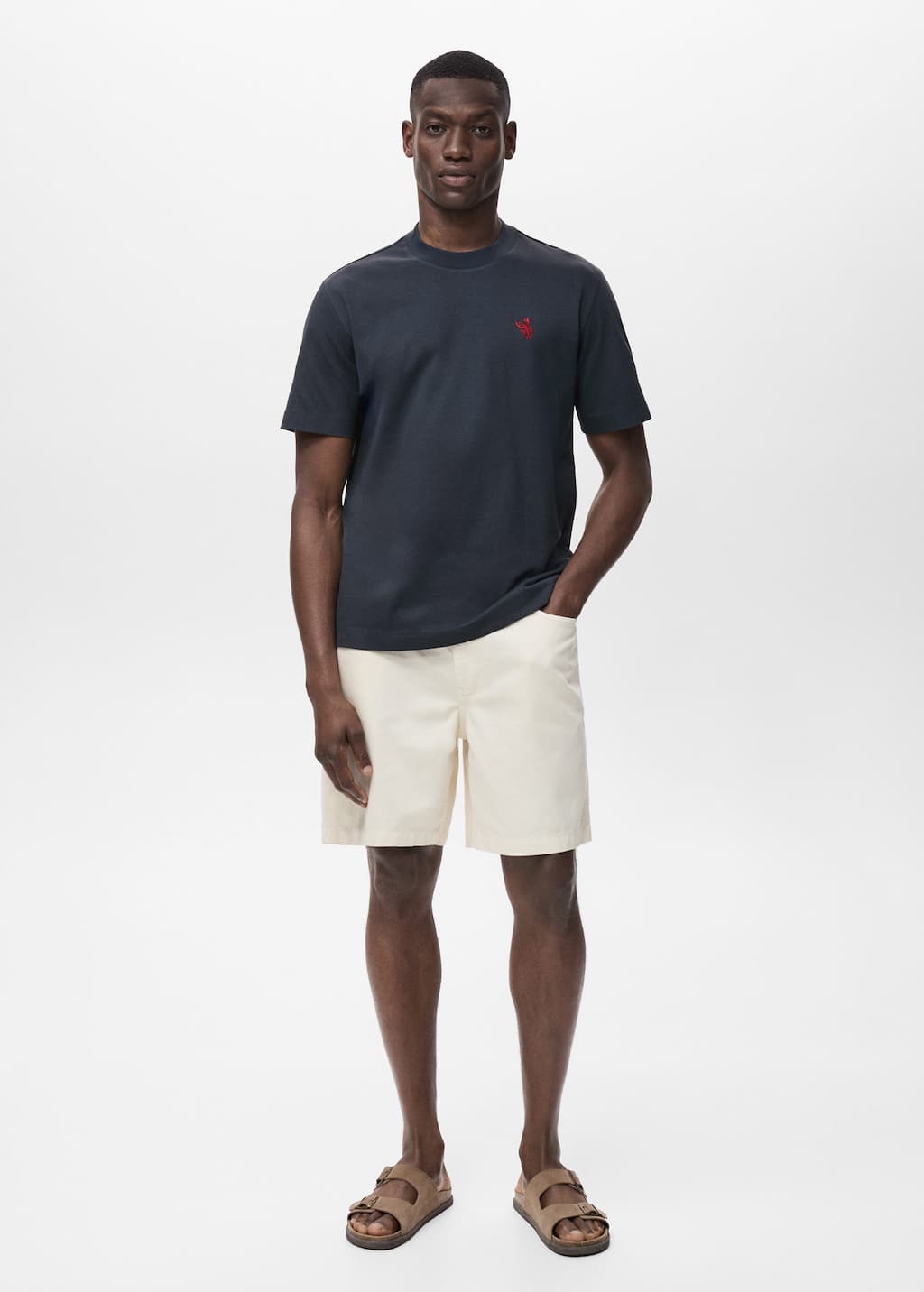 Mango Man T-shirt 100 % Coton Détail Brodé Bleu Marine - Homme - Xl -