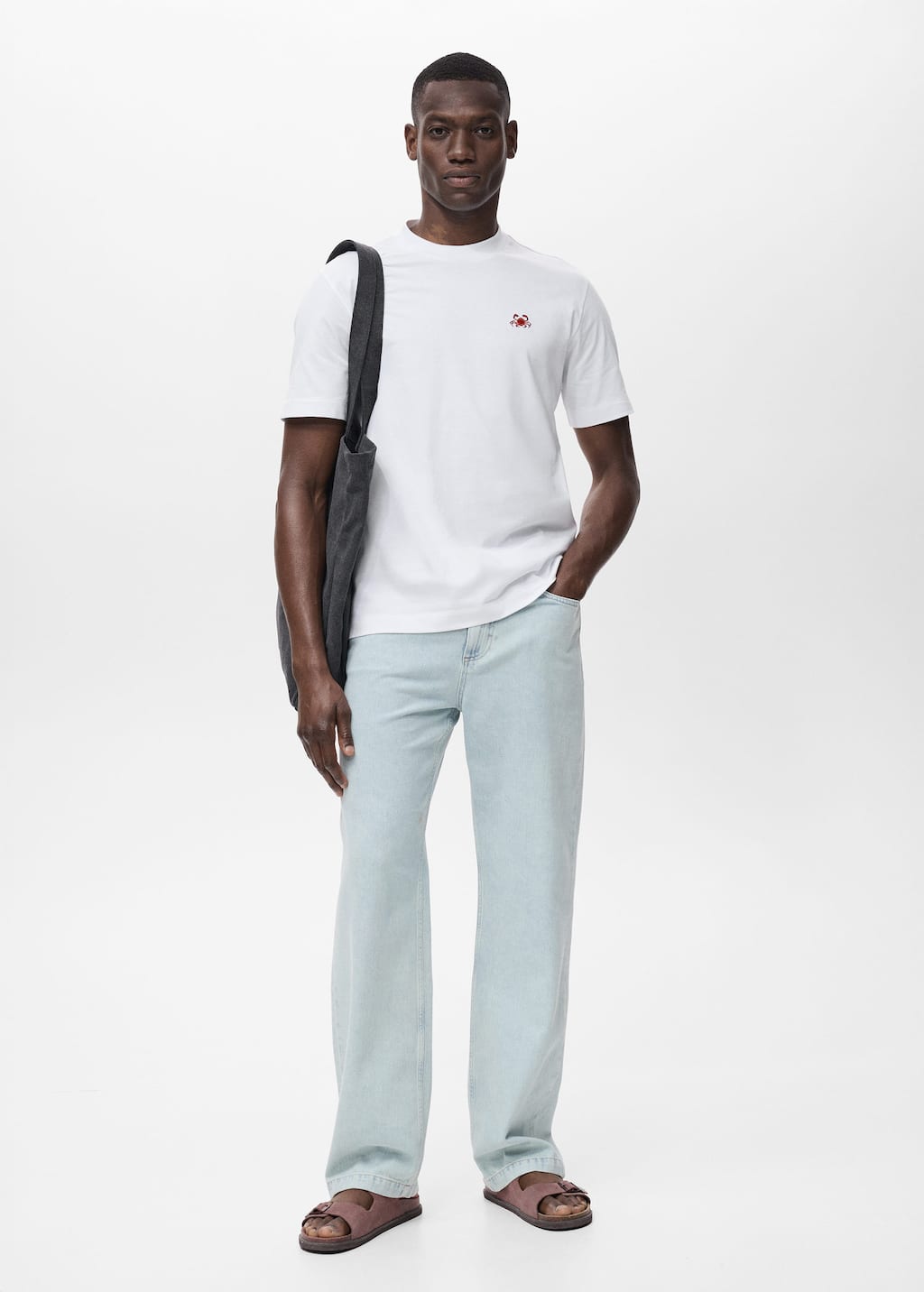 Mango Man T-shirt 100 % Coton Détail Brodé Blanc - Homme - Xxl -