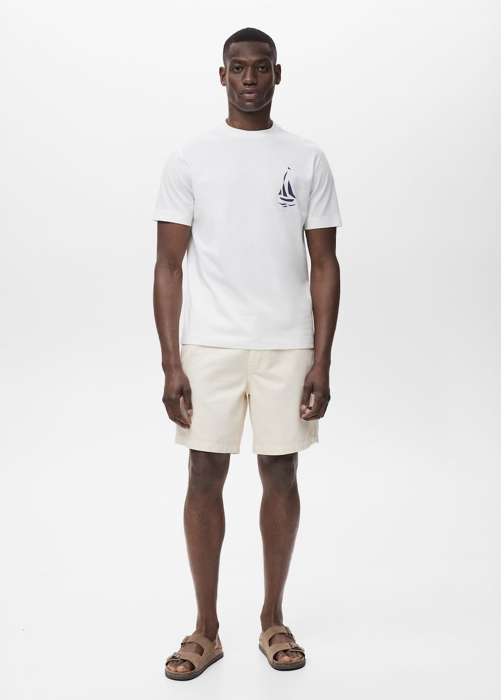 Mango Man T-shirt 100 % Coton Imprimé Poitrine Blanc - Homme - L -