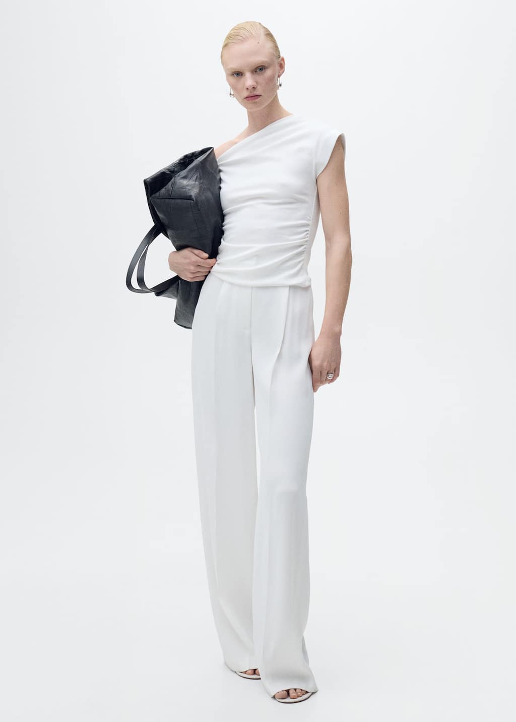 Mango Asymmetrical Draped Top White