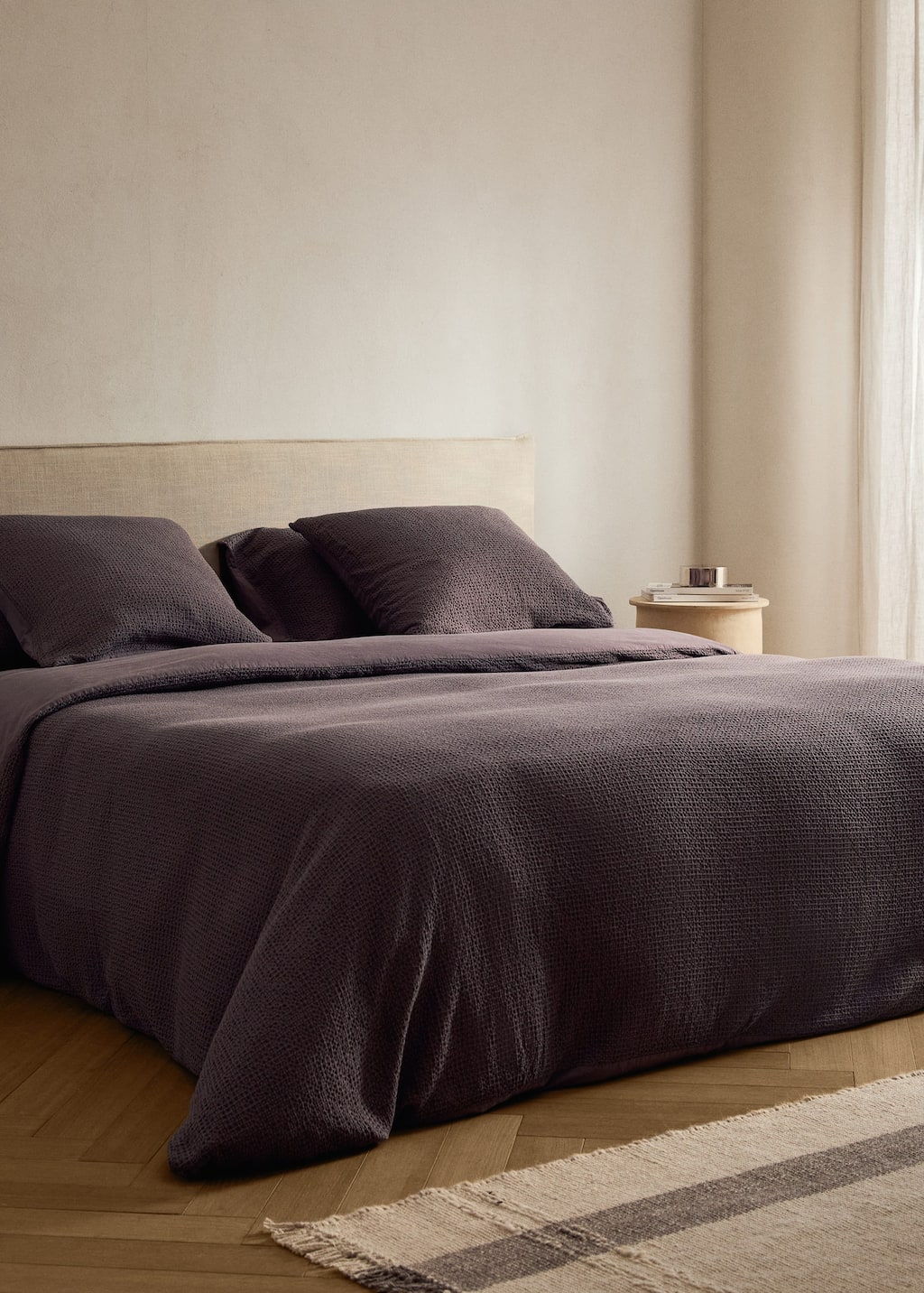 Mango Home Cotton Percale Waffle Duvet Cover For 150/160 Cm Bed Blackberry