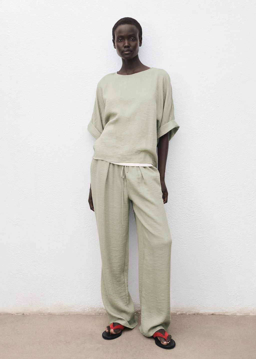 Mango Oversize Blouse With Rolled-up Sleeves In Green