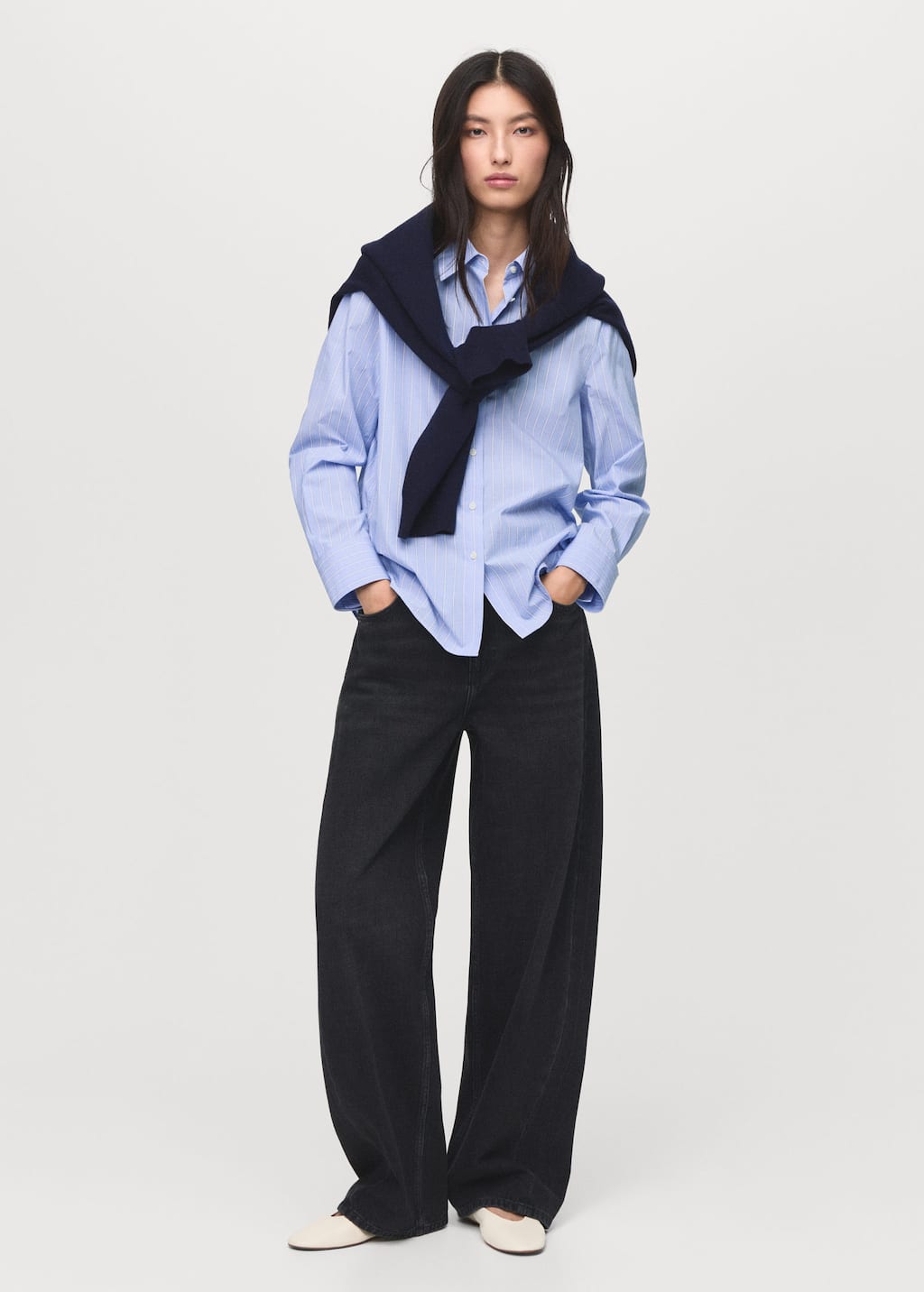 Mango Cotton And Lyocell Blend Straight Shirt Sky Blue In Blue