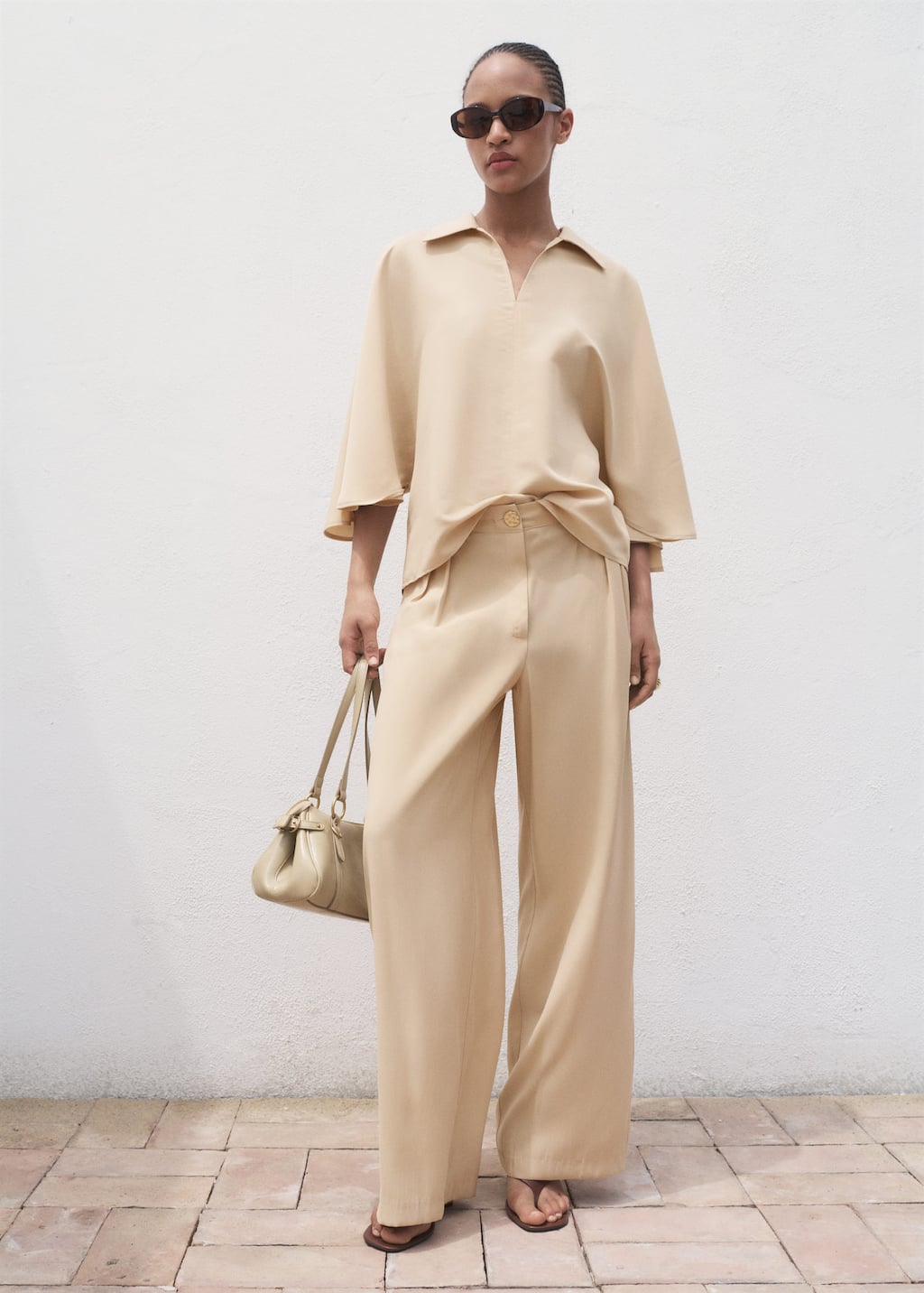 Mango Oversized Three-quarter Sleeve Shirt Sand In Neutral