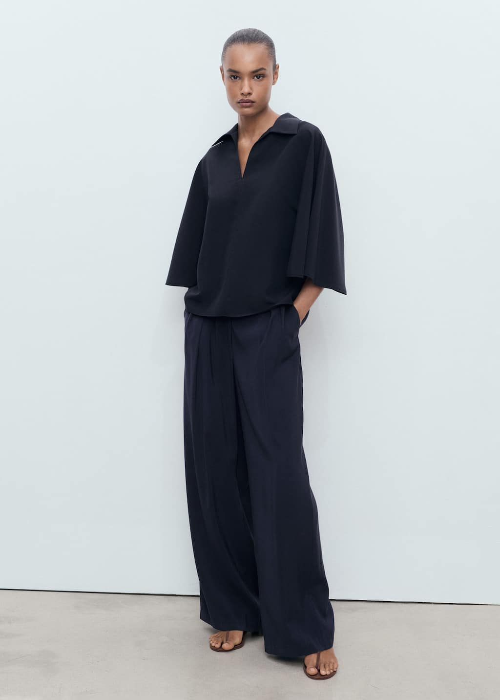 Mango Oversized Three-quarter Sleeve Shirt Navy In Blue