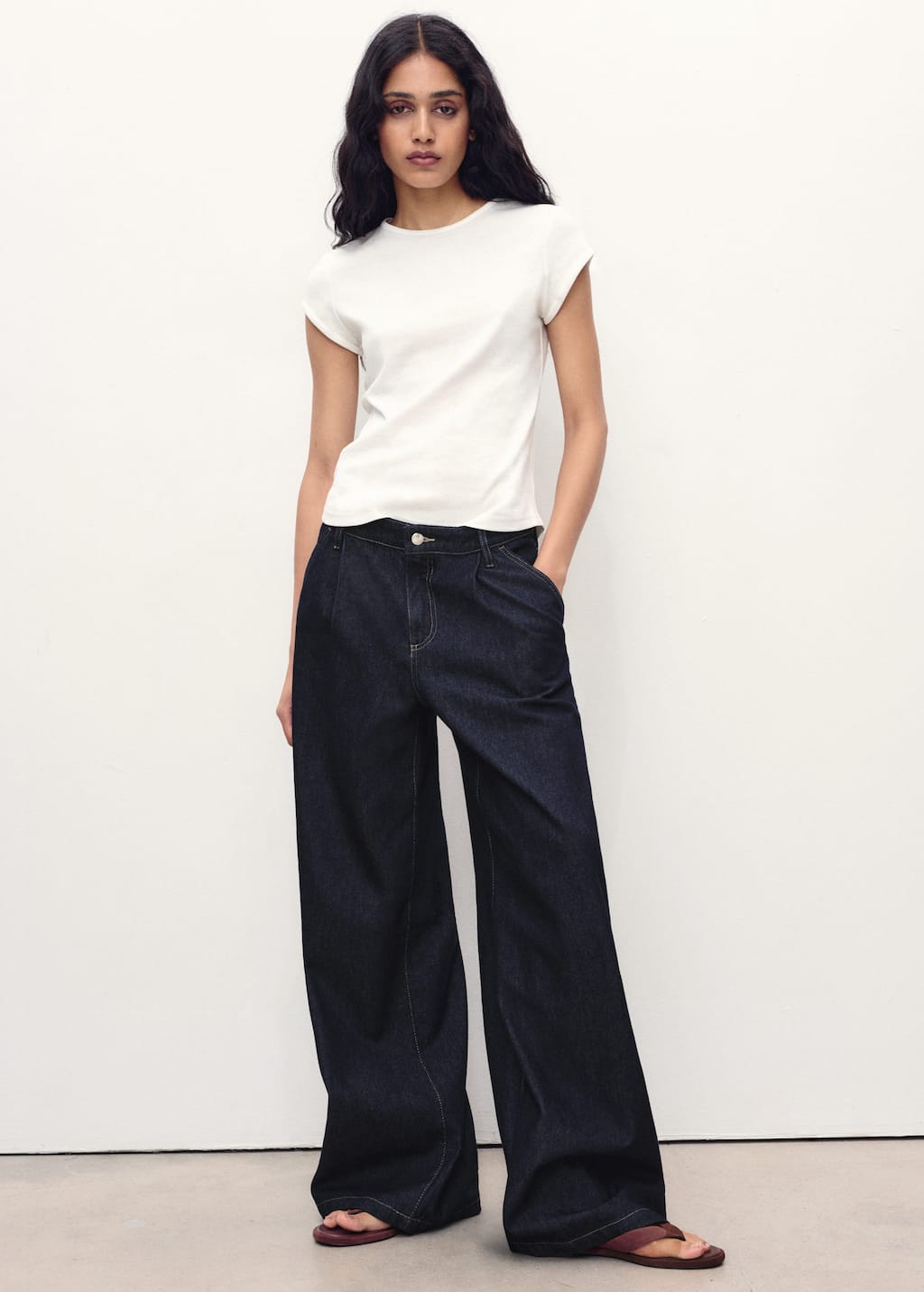 Mango Jean Wideleg Pinces Bleu Foncé - Femme - 44 - In Blue