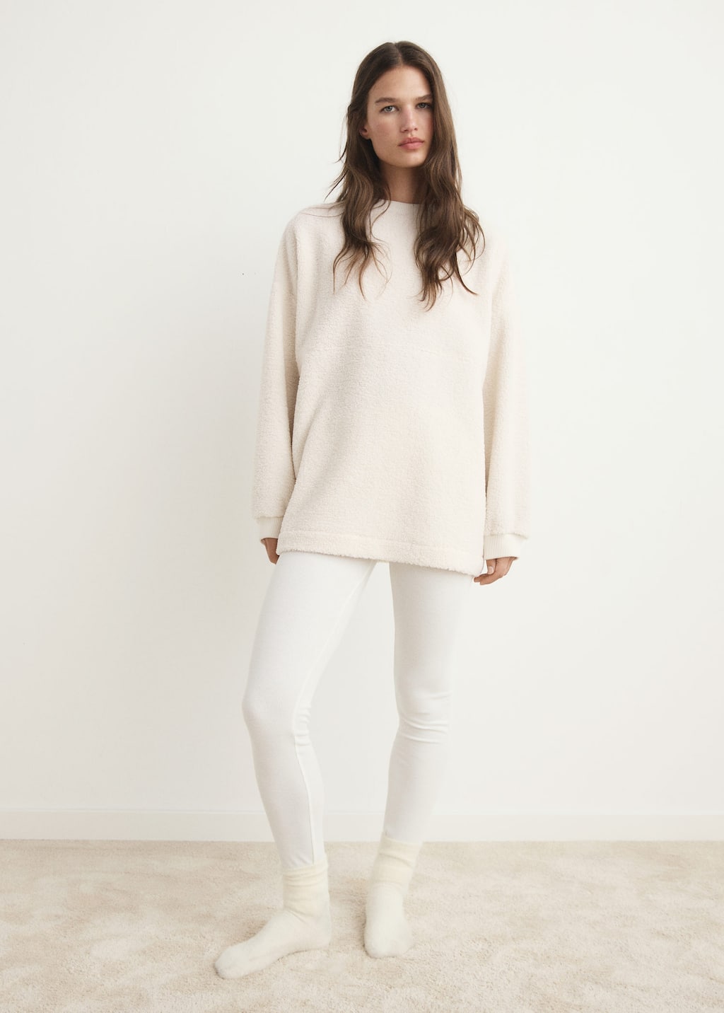 Mango Home Shearling Pyjama Sweatshirt Ivory White In Metallic