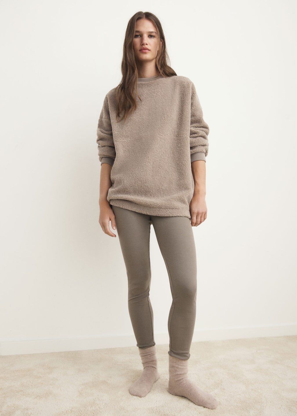 Mango Home Shearling Pyjama Sweatshirt Medium Brown