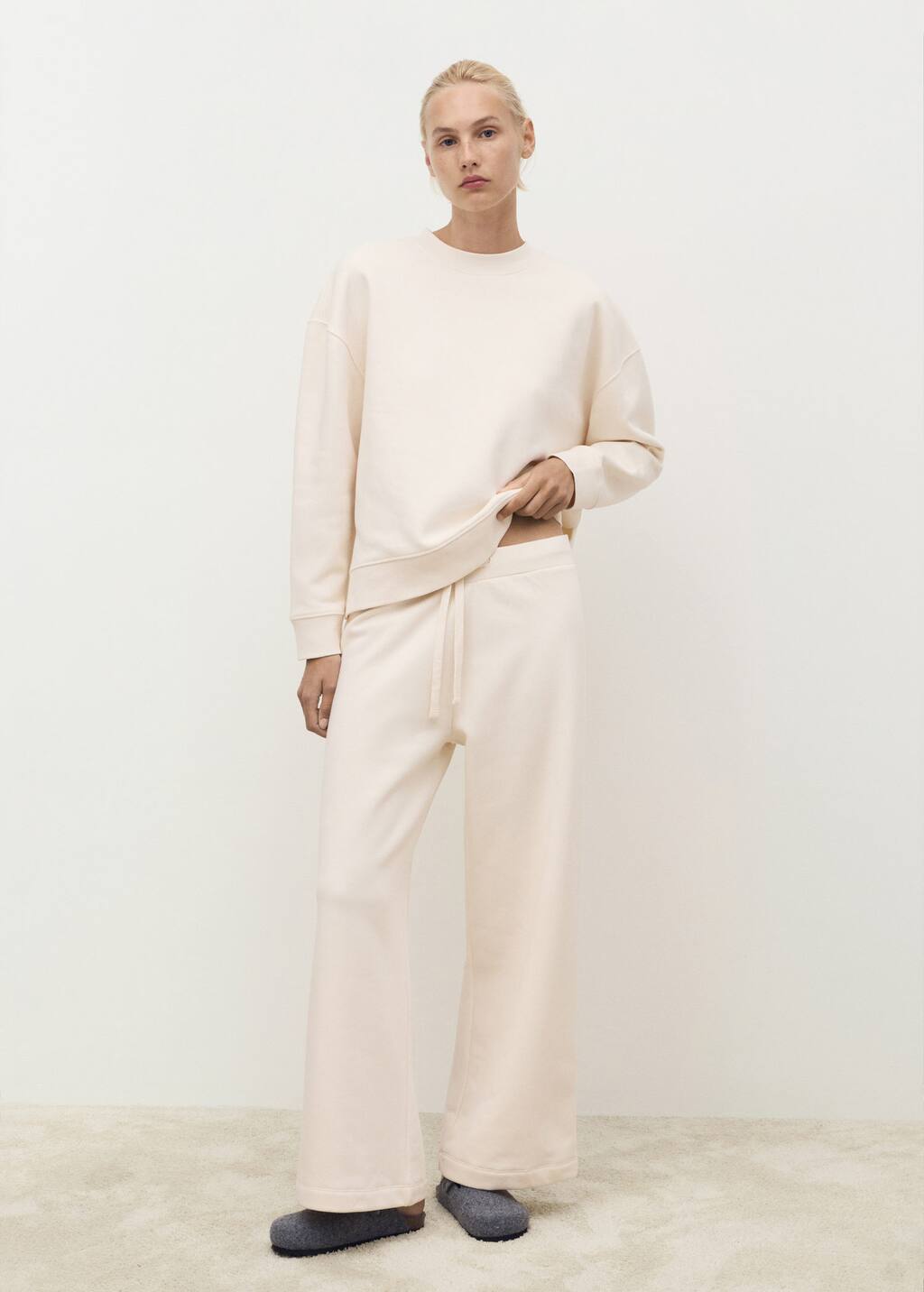Mango Fluid Long Cotton Trousers Vanilla In White
