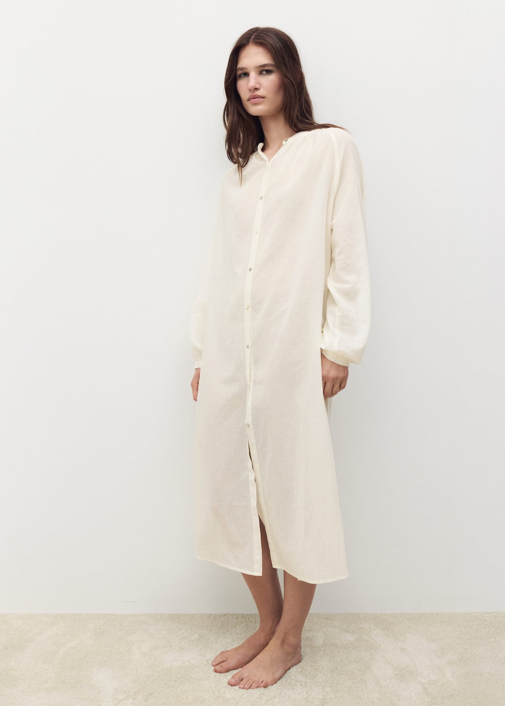 Mango Tunique Coton Boutons Ivoire - Femme - M - In White