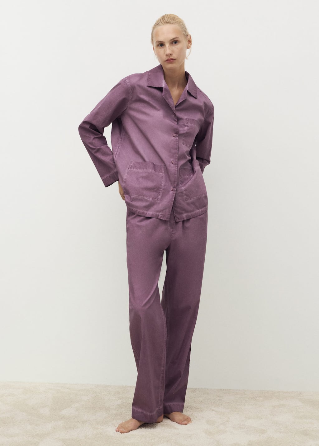Mango Chemise Coton Garment-dyed Prune - Femme - L - In Purple