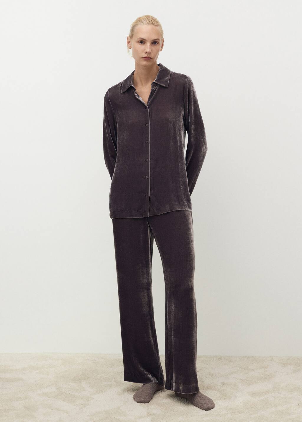 Mango Pantalon Velours Soie Mûre - Femme - M -  In Purple