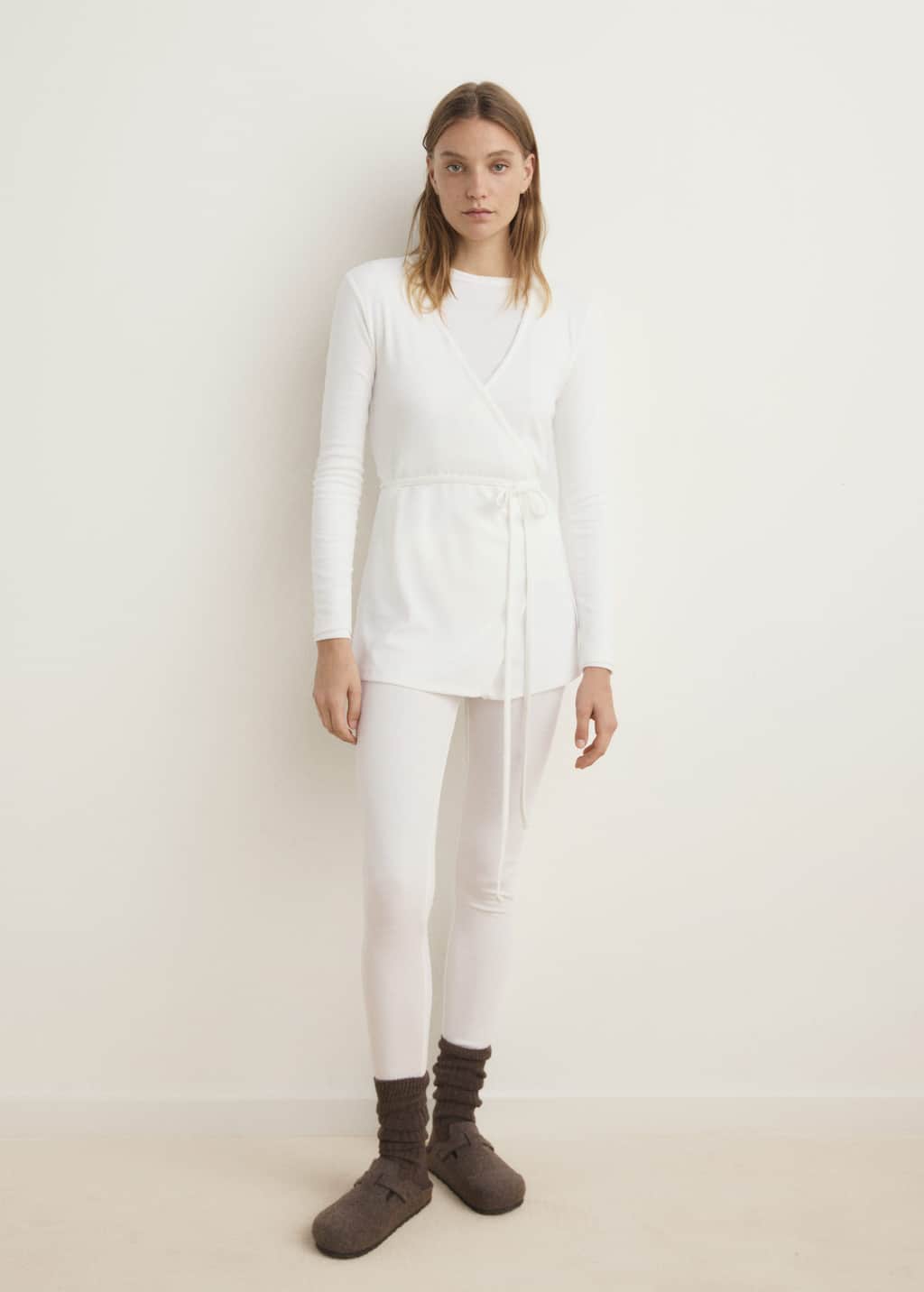 Mango Pantalon Maille Côtelée Long Ivoire - Femme - L -  In White