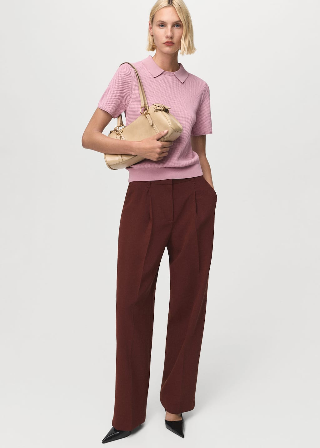 Mango Pull-over Col Chemise Rose Pastel - Femme - M -