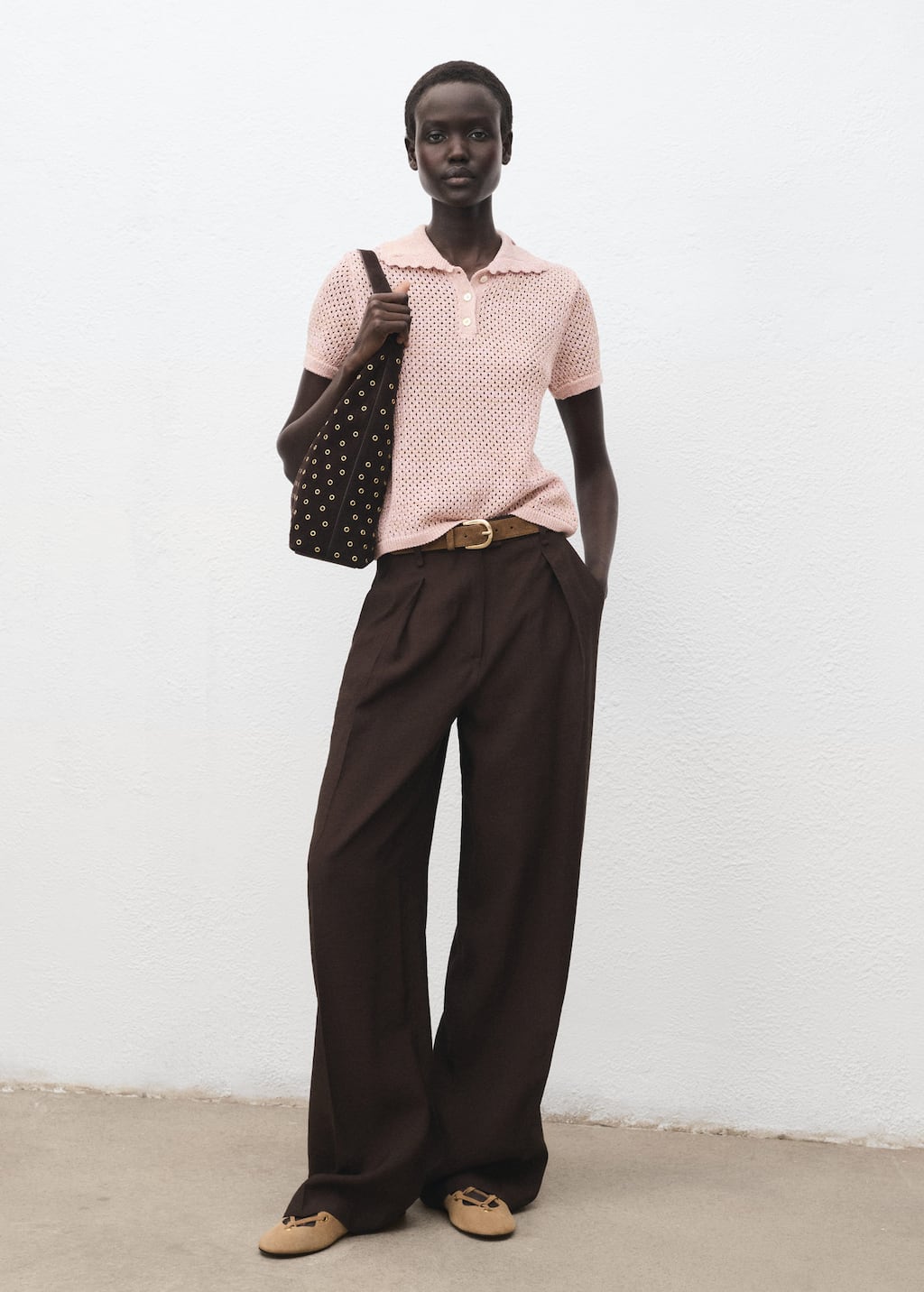 Mango Pull-over Crochet Manches Courtes Rose Pastel - Femme - S - In Pink