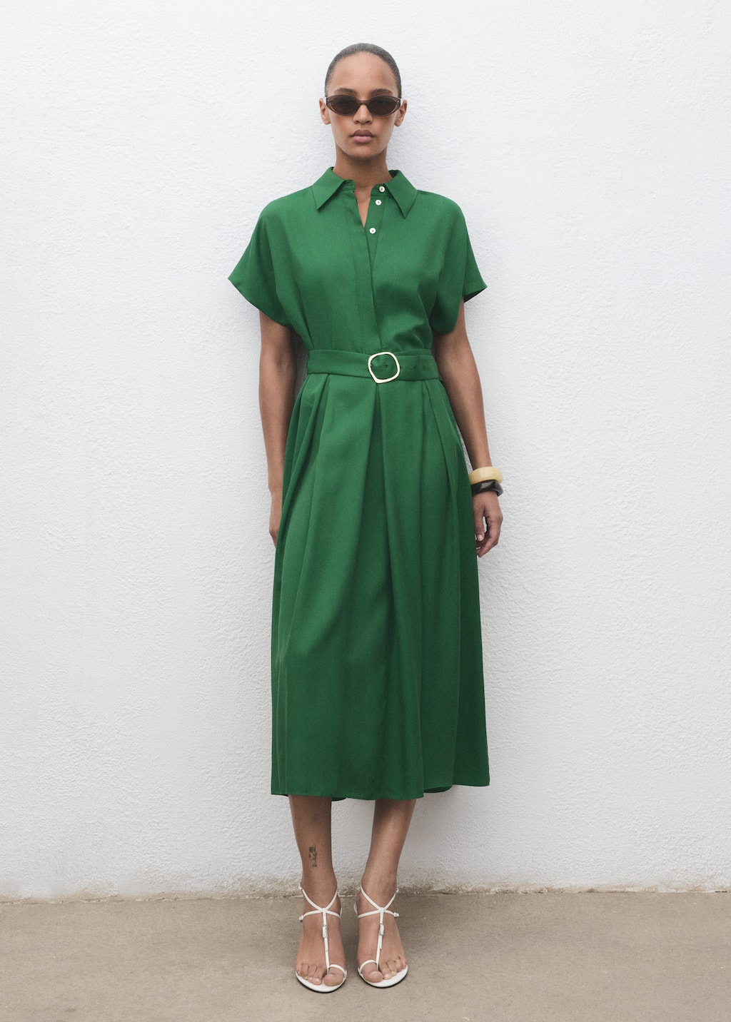 Mango Robe Chemise Lyocell Vert - Femme - L -  In Green