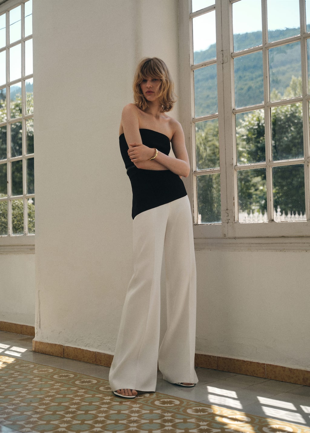 Mango Long Flared Trousers In White