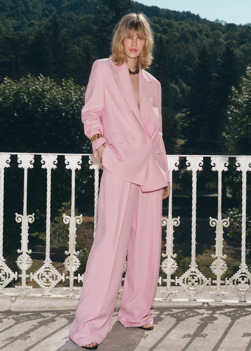 Mango Pantalon Costume Large Rose - Femme - 42 -  In Pink