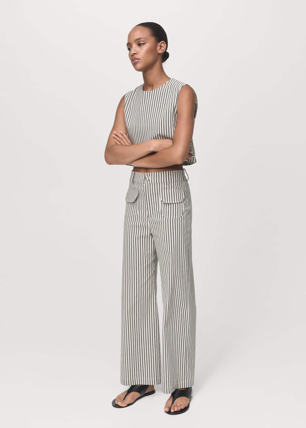 Mango Trousers Ecru In Black