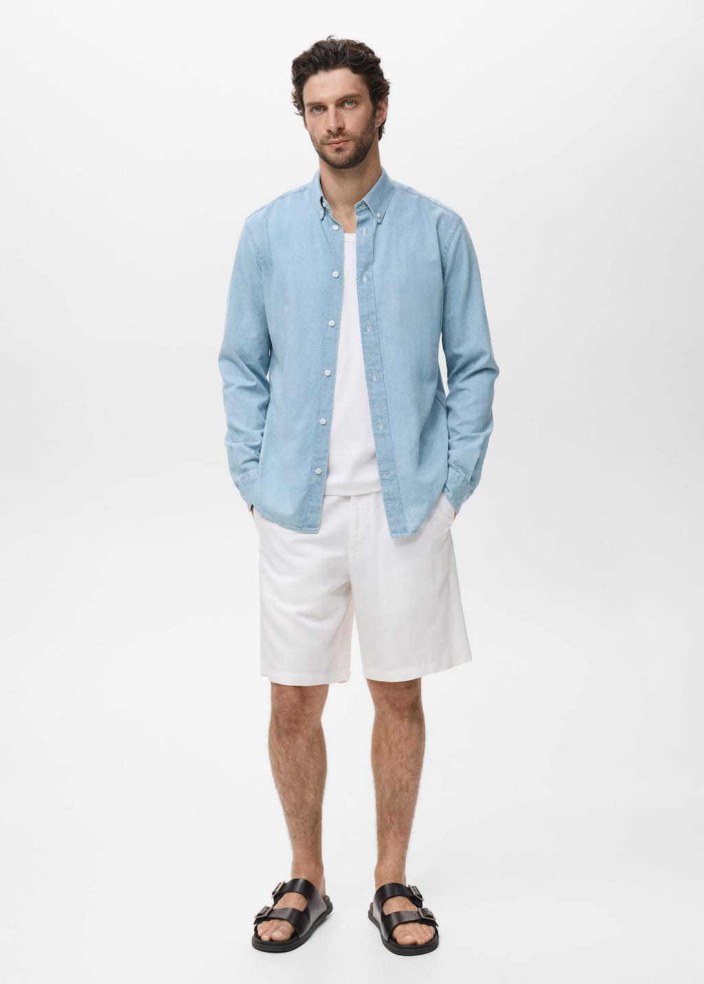 Mango Man Regular Fit Denim Shirt Light Blue